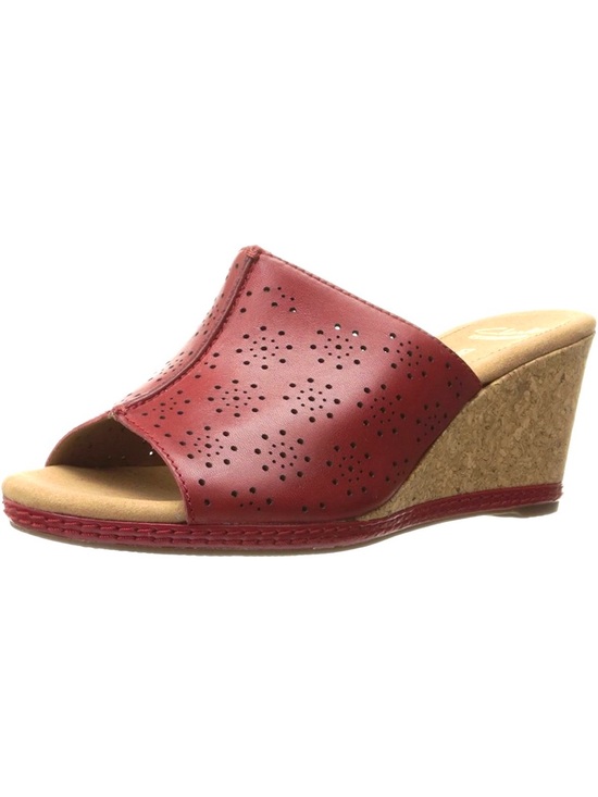 Clarks Shoes - CLARKS WOMENS HELIO CORRIDOR RED PERFORATED LEATHER CORK WEDGE SANDALS NEW Sz8.5